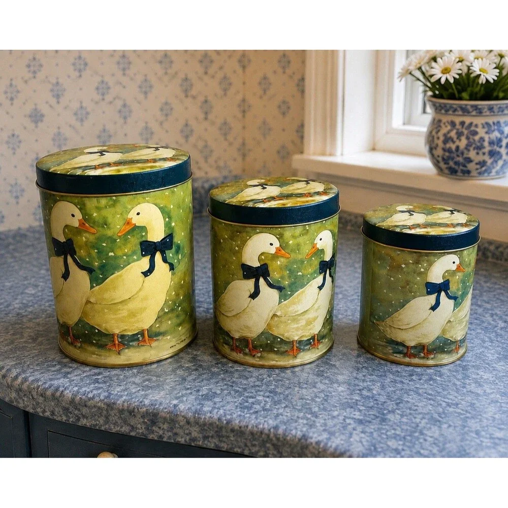Vintage Winter Geese Tins Set of 3 Christmas Around the World Holiday Canisters